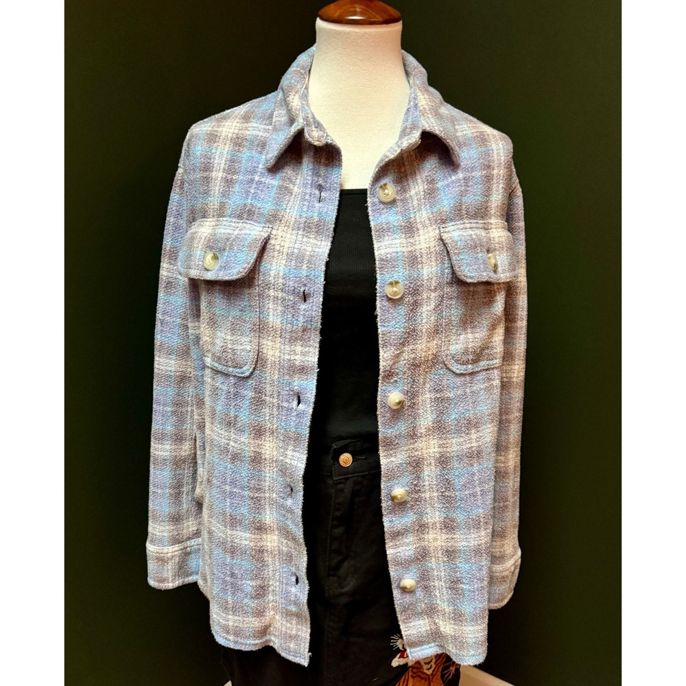 American Eagle Blue Grey and‎ White Plaid Shacket Women's XS